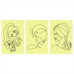 Line Art Woman Face with Flowers Continuous One Line Drawing. Female Art Print Line Drawing. Woman Face Modern Print. Minimalist Female Contour Art Design. Salon Logo. Natural Cosmetics symbol
