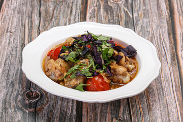 Georgian cuisine - baked chicken with vegetables