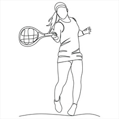 Vector drawing of a female tennis player. Sports, recreation.