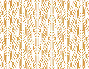 Abstract geometric pattern. A seamless vector background. White and gold ornament. Graphic modern pattern. Simple lattice graphic design