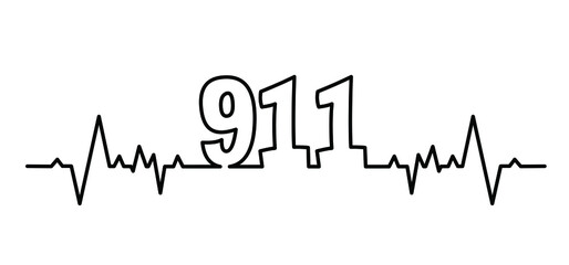 Naklejka premium Cartoon heartbeat line pulse. In Case Of Emergency. Call 911. Helpline number Day. SOS symbool Safety first Medical logo Vector icon, symbol. Distress signal. Alarm, help location pincall phone.