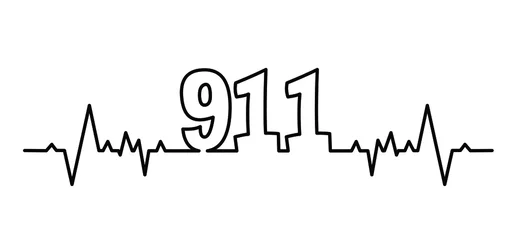 Fototapeten Cartoon heartbeat line pulse. In Case Of Emergency. Call 911. Helpline number Day. SOS symbool Safety first Medical logo Vector icon, symbol. Distress signal. Alarm, help location pincall phone. © MarkRademaker