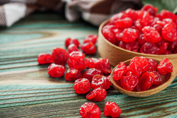 dried cherry berry on a wooden rustic background