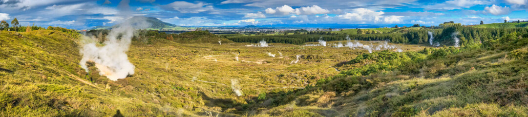 Fototapeta na wymiar Craters of the Moon panoramic view in Taupo, New Zealand