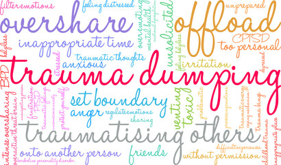 Trauma Dumping Word Cloud on a white background. 
