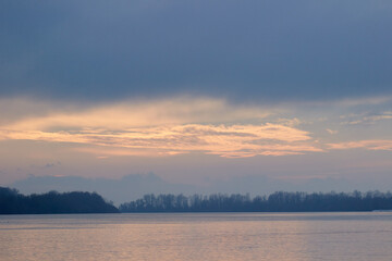 Winter landscape of the Danube river in the early morning