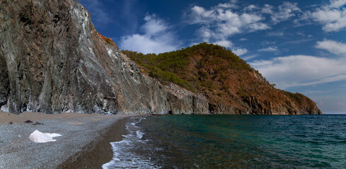 Fototapeta na wymiar Deserted beach on the south coast of Turkey. Lycian way.