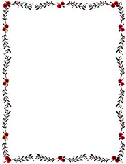 バラ、花のフレームイラスト素材（縦、赤）