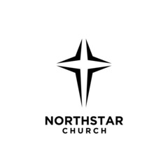 Obraz premium north star with cross church logo icon vector