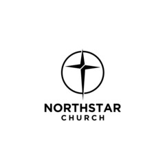 north star with cross church logo icon vector