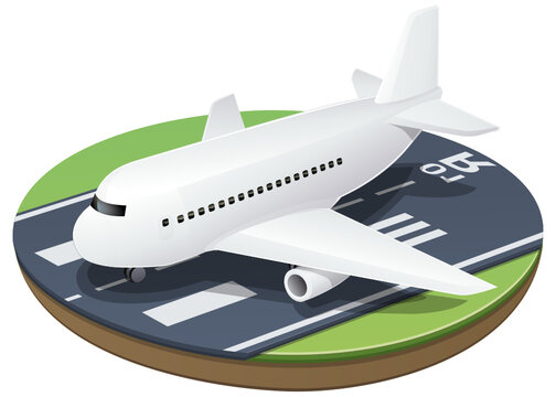 White airliner on a piece of airport take-off runway (cut out)