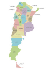 Vector map of Argentina with provinces or federated states and administrative divisions. Editable and clearly labeled layers.