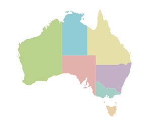 Vector blank map of Australia with regions or territories and administrative divisions. Editable and clearly labeled layers.