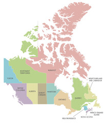 Vector map of Canada with provinces and territories and administrative divisions. Editable and clearly labeled layers.