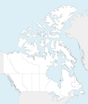Vector blank map of Canada with provinces and territories and administrative divisions, and neighbouring countries and territories. Editable and clearly labeled layers.