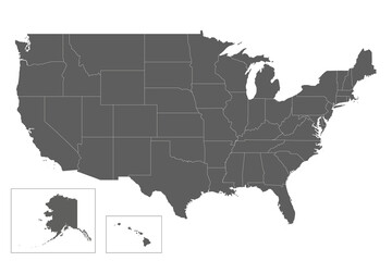 Vector blank map of USA with states and administrative divisions. Editable and clearly labeled layers.