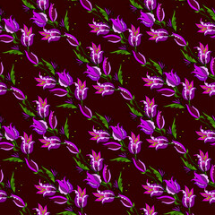 Fototapeta na wymiar Vector cartoon seamless exotic pattern with flower buds draw doodle style, linear pattern, for design fabric, scarfs, hijab, turkish indian background.