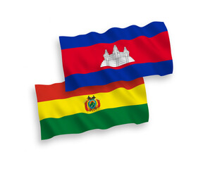 Flags of Kingdom of Cambodia and Bolivia on a white background