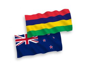 Flags of New Zealand and Republic of Mauritius on a white background