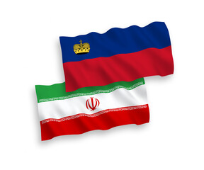 Flags of Liechtenstein and Iran on a white background