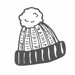 Doodle winter hat cartoon. Line vector sketch warm hat