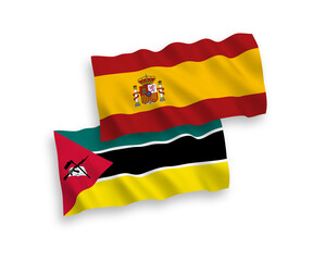 Flags of Republic of Mozambique and Spain on a white background