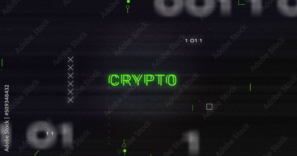 Poster image of interference over crypto text, data processing and computer circuit board