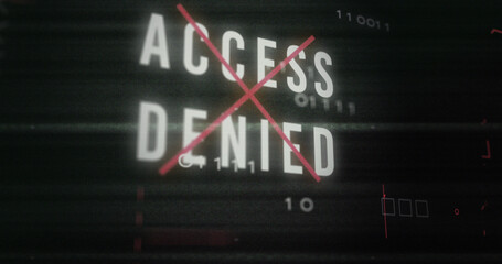 Image of interference over access denied text, data processing and computer circuit board