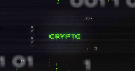 Image of interference over crypto text, data processing and computer circuit board