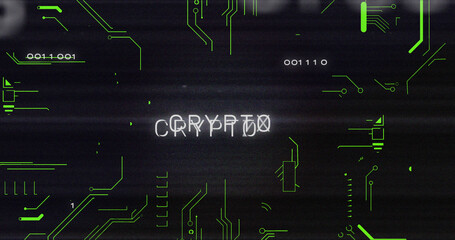 Image of interference over crypto text, data processing and computer circuit board