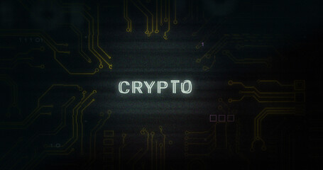 Image of interference over crypto text, data processing and computer circuit board