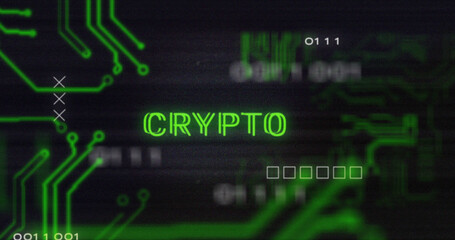 Image of interference over crypto text, data processing and computer circuit board
