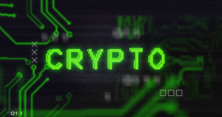 Image of interference over crypto text, data processing and computer circuit board