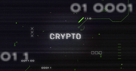 Image of interference over crypto text, data processing and computer circuit board