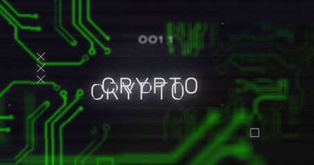 Image of interference over crypto text, data processing and computer circuit board