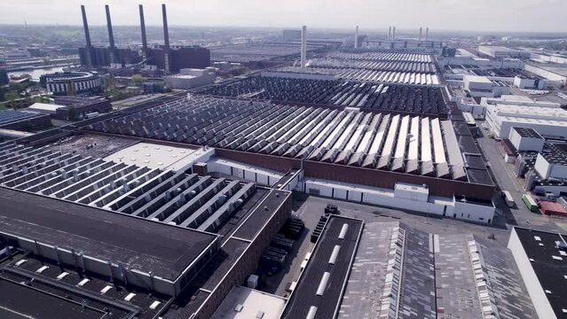 Volkswagen industry in Wolfsburg with Autostadt in background