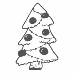 Christmas pine fir tree. Vector line drawing. illustration minimalistic design