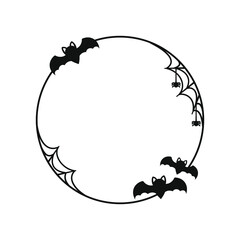 Bat with spiders on web round border frame. Halloween theme frames