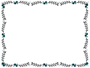 バラ、花のフレームイラスト素材（横、青）