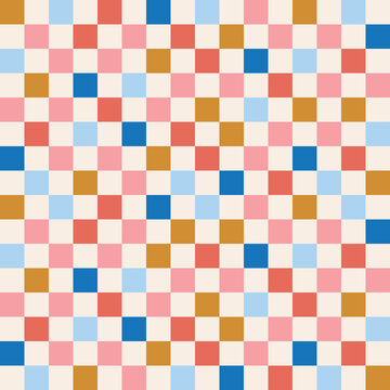 Seamless Repeat Modern Trendy Irregular Warped Wavy Check Checkered Checkerboard Pattern Multi Color