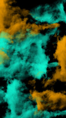 Fototapeta na wymiar Blue and yellow clouds on black background