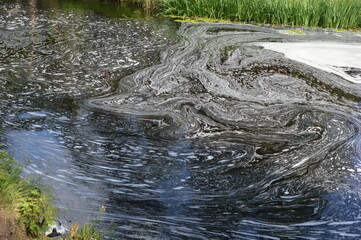 Karelia, Syargilakhte, foam on the water, river in the forest