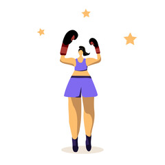 Winner woman in boxing gloves