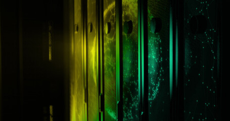 Obraz premium Image of moving shapes over server room