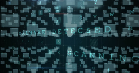 Image of security padlock and data processing over black background