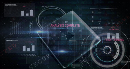 Image of security padlock over data processing on dark background