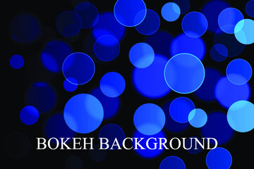 Blue shimmering bokeh on a black background. Defocused blurry light. Abstract vector background.