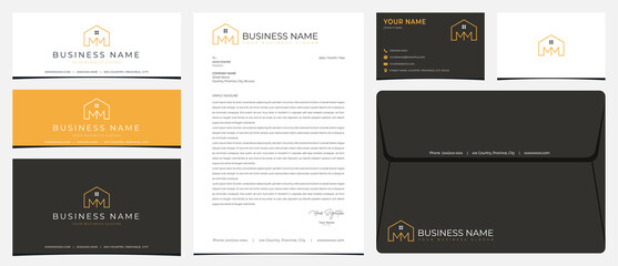MM home logo with stationery, business cards and social media banner designs