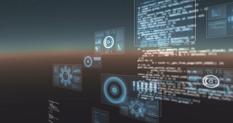 Fototapeta premium Image of screens with scopes scanning and data processing