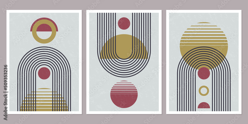 Canvas Prints abstract geometric art with arch and circles. modern boho background. line arc shapes, sun design. c